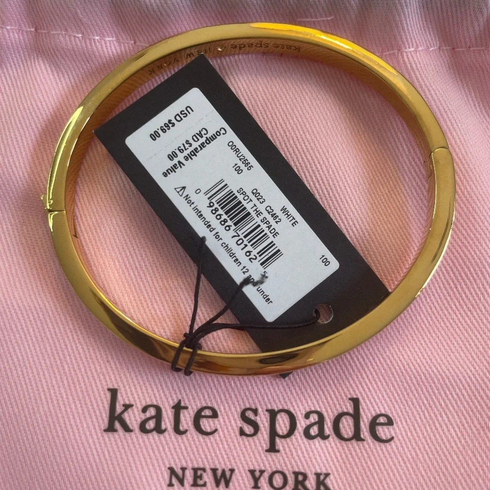 NWT, Spot The Spade Enamel Hinged Bangle, White, - Picture 6 of 11